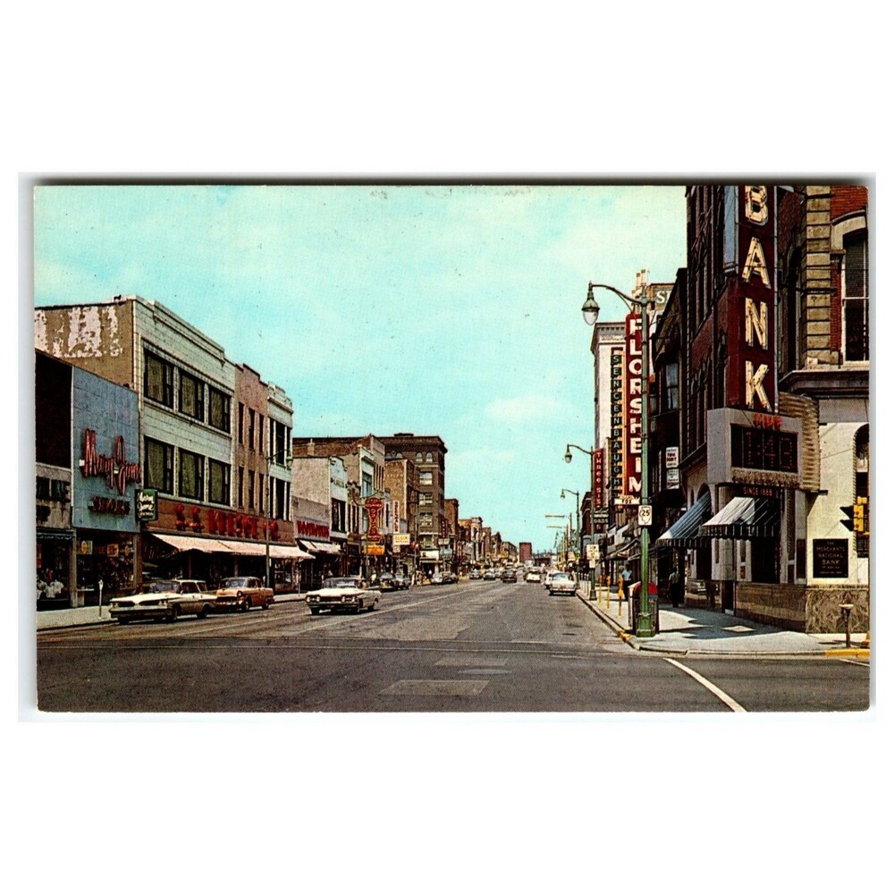 Vintage Downtown Broadway Aurora Illinois Postcard Curteichcolor